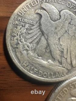 5 Walking Liberty Half Dollars 1917 1918-S 1943 1943-D 1945 90% Silver Lot