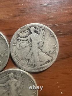 5 Walking Liberty Half Dollars 1917 1918-S 1943 1943-D 1945 90% Silver Lot