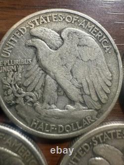 5 Walking Liberty Half Dollars 1917 1918-S 1943 1943-D 1945 90% Silver Lot