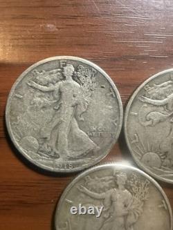 5 Walking Liberty Half Dollars 1917 1918-S 1943 1943-D 1945 90% Silver Lot