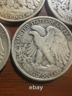 5 Walking Liberty Half Dollars 1917 1918-S 1943 1943-D 1945 90% Silver Lot