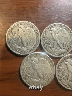 5 Walking Liberty Half Dollars 1917 1918-S 1943 1943-D 1945 90% Silver Lot 5 Walking Liberty Half Dollars 1917 1918-S 1943 1943-D 1945 90% Silver Lot