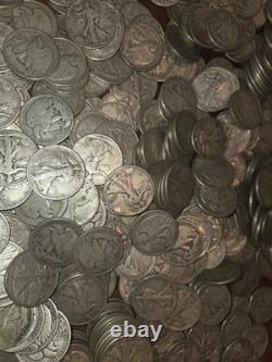 5 X Liberty Walking Half Dollar Circulated Coins 90% Silver