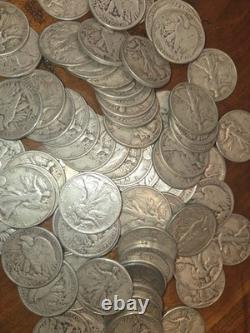 5 X Liberty Walking Half Dollar Circulated Coins 90% Silver