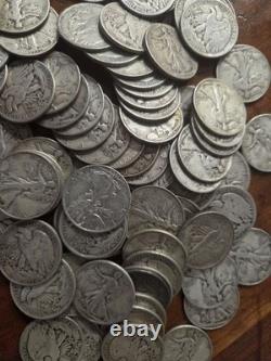 5 X Liberty Walking Half Dollar Circulated Coins 90% Silver