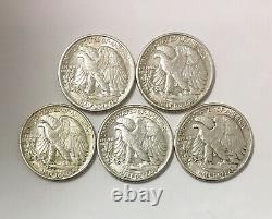 5-coin set of Walking Liberty Half Dollar (1942 1946) About Uncirculated AU