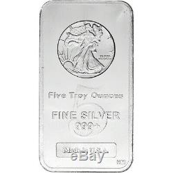 5 oz. Highland Mint Silver Bar Walking Liberty Design. 999+ Fine