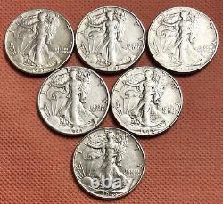 6 Brilliant Uncirculated / Au Walking Liberty Half Dollar Walker Coins 1941-1946