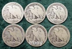 6 Liberty Walking Silver Half Dollars, 1918 & 1918 S, 6 Silver 50-Cent Coins