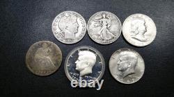 6 U. S Silver Half Dollars Lot. Seated, Barber, Walking Liberty, Franklin +