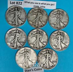 8 SILVER Walking Liberty Half Dollars SAN FRANCISCO MINT Estate Sale #822