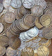 90% Circ Walking Liberty Half Dollar Roll (20 Coins $10 Face) 90% Silver. 900