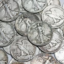 90% Silver Coins $100 Face Value Bag in Circulated Walking Liberty Half Dollars