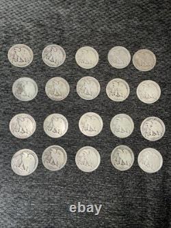 90% Silver Walking Liberty Half Dollars Lot Of 20 Various Dates And Mints