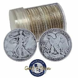 90% Silver Walking Liberty Half Dollars Roll of 20 $10 Face Value (Circulated)