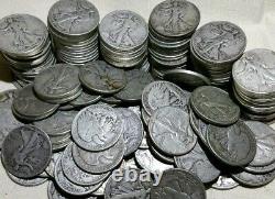 90% WALKING LIBERTY HALF DOLLARS ROLL OF 20 = 7.15 ozs $10 FACE FREE SHIP