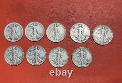 9 Walking Liberty Half Dollars 90% Silver 1936-1944 Estate Coin Lot 1 No Date 9 Walking Liberty Half Dollars 90% Silver 1936-1944 Estate Coin Lot 1 No Date