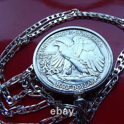 AU Walking Liberty Half Dollar Pendant 24 ITALIAN 925 Sterling Silver Chain