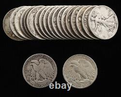 Bulk Lot Walking Liberty Half Dollar $10 Face Value 90% Silver Roll (20 Coin)
