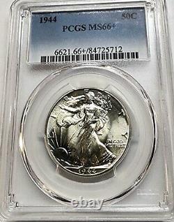 Choice 1944 Silver Walking Liberty Half Dollar 50C PCGS MS66+ Lustrous Beauty