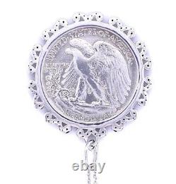 Coin Pendant 90% Silver Walking Liberty Half Dollar Sterling Silver Gem with Chain