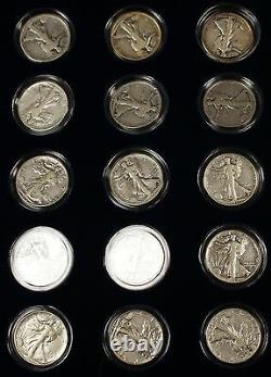 Collection of 25 Silver Walking Liberty Half-Dollars, In Presentation Case W COA