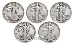 Count of 10 Walking Liberty Half Dollar Circulated $5 Face Very Good