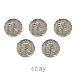 Count of 5 Walking Liberty Half Dollar XF/VF Condition 90% Silver