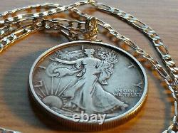 Finer 1941-1945 Walking Liberty. 900 Silver Pendant 24.925 Silver Link Chain