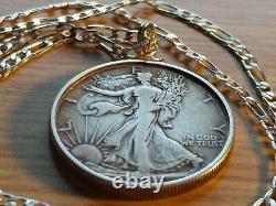 Finer 1941-1945 Walking Liberty. 900 Silver Pendant 24.925 Silver Link Chain