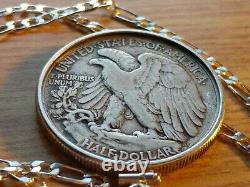 Finer 1941-1945 Walking Liberty. 900 Silver Pendant 24.925 Silver Link Chain