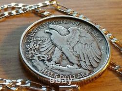 Finer 1941-1945 Walking Liberty. 900 Silver Pendant 24.925 Silver Link Chain