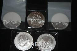 Five (5) 2014 1 Oz. 999 Fine Liberty Walking American Silver Eagle Dollar Coins