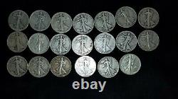 Full roll 20 Walking Liberty Half dollars 90% silver 14 dates 14 with MM 1923-42