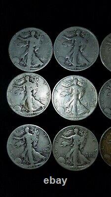 Full roll 20 Walking Liberty Half dollars 90% silver 14 dates 14 with MM 1923-42