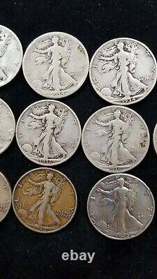 Full roll 20 Walking Liberty Half dollars 90% silver 14 dates 14 with MM 1923-42