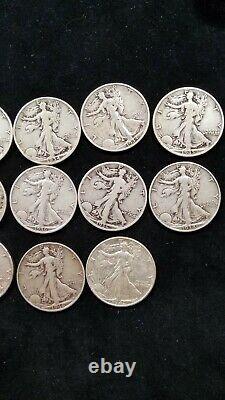 Full roll 20 Walking Liberty Half dollars 90% silver 14 dates 14 with MM 1923-42