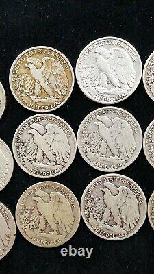 Full roll 20 Walking Liberty Half dollars 90% silver 14 dates 14 with MM 1923-42