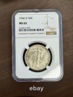 GEM BU 1946-D Walking Liberty Half Dollar NGC MS65 Beautiful Coin