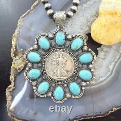 Genuine 1942 90% Silver Walking Liberty Half Dollar Coin withTurquoise Uni Pendant