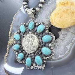Genuine 1942 90% Silver Walking Liberty Half Dollar Coin withTurquoise Uni Pendant