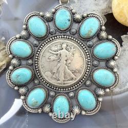 Genuine 1942 90% Silver Walking Liberty Half Dollar Coin withTurquoise Uni Pendant