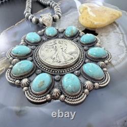Genuine 1942 90% Silver Walking Liberty Half Dollar Coin withTurquoise Uni Pendant