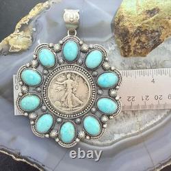 Genuine 1945 90% Silver Walking Liberty Half Dollar Coin withTurquoise Uni Pendant