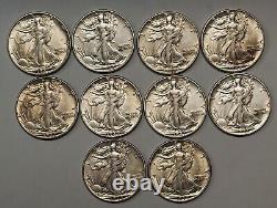 Group of 10 Silver Walking Liberty Half Grading XF to AU+ Nice PQ Coins