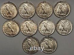 Group of 10 Silver Walking Liberty Half Grading XF to AU+ Nice PQ Coins