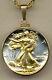 J&j Coin Jewelry Necklace 24k Goldon Silver Walking Liberty In Plain Bezel