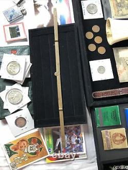 Junk Drawer Lot Gold Silver Coins 1946 Walking Liberty Half Fossil Watch Jewelry