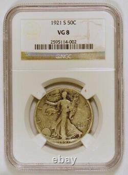KEY DATE 1921-S Walking Liberty Half Dollar Silver Coin Graded VG8 by NGC
