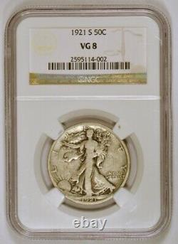 KEY DATE 1921-S Walking Liberty Half Dollar Silver Coin Graded VG8 by NGC